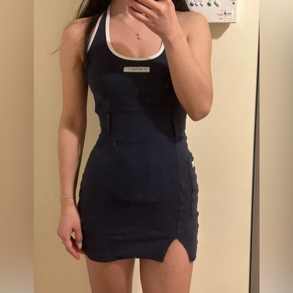 My Mum Made It Halter Mini Dress Navy